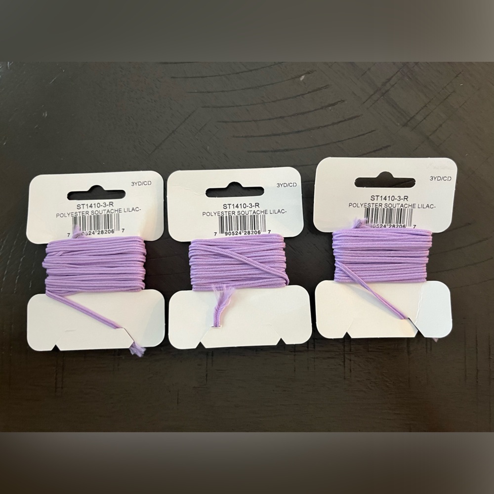 THREE Soutache ornamental braid for jewelry design, lilac, 3 yd, the beadsmith - Picture 3 of 5